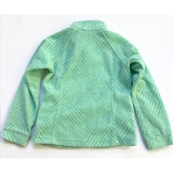 Columbia Full Zip Fleece Jacket Girls S Small 7/8 Aqua Teal Green Zig Zag Stripe - Picture 11 of 11
